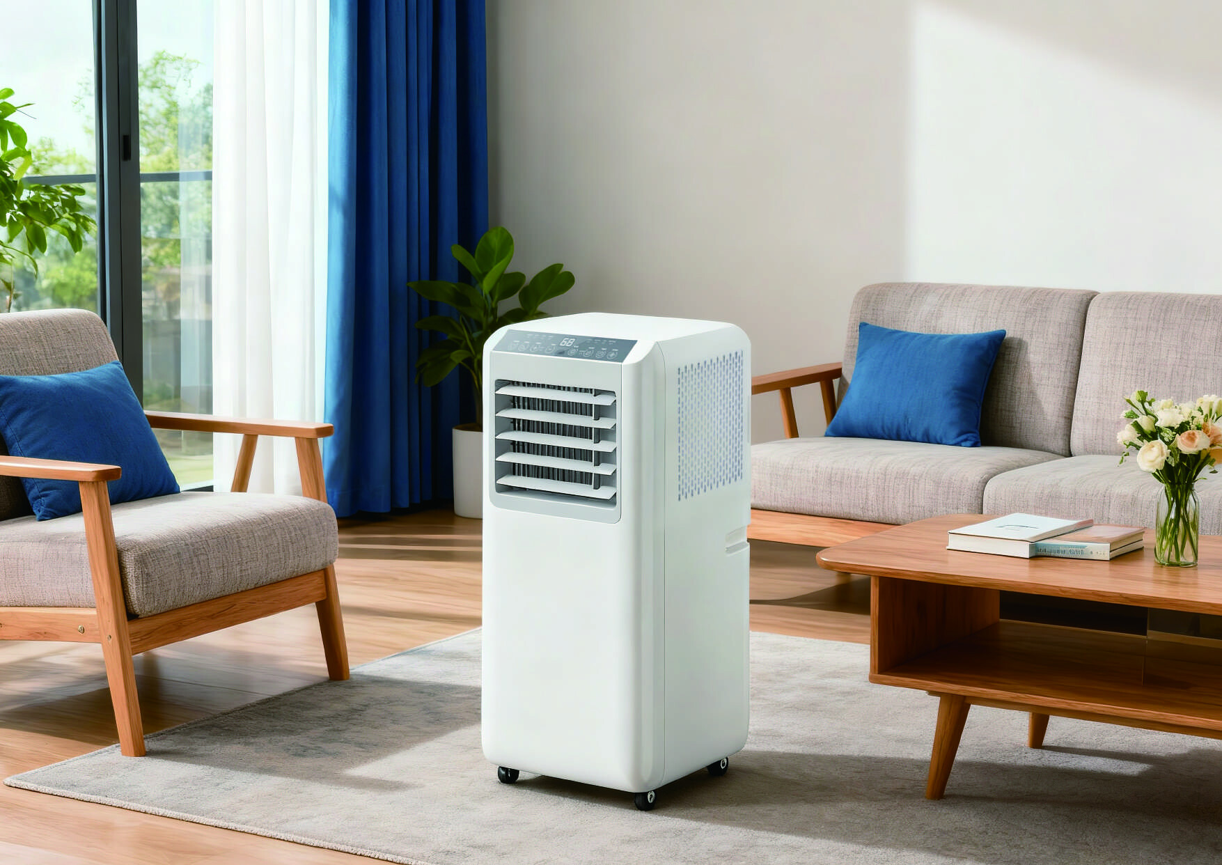 Portable air conditioner in a contemporary living room